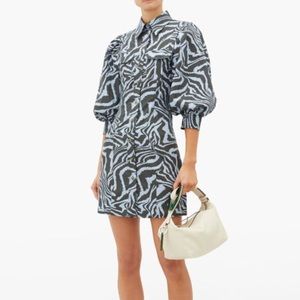Ganni Zebra Swirl Print Poplin Dress